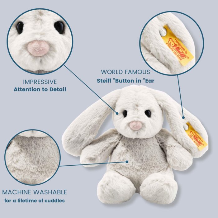 Steiff Hoppie Hase 18 cm hellgrau, Plüschtier Hase mit Schlappohren, Soft Cuddly Friends, flauschiges Stofftier Kuscheln - Image 4